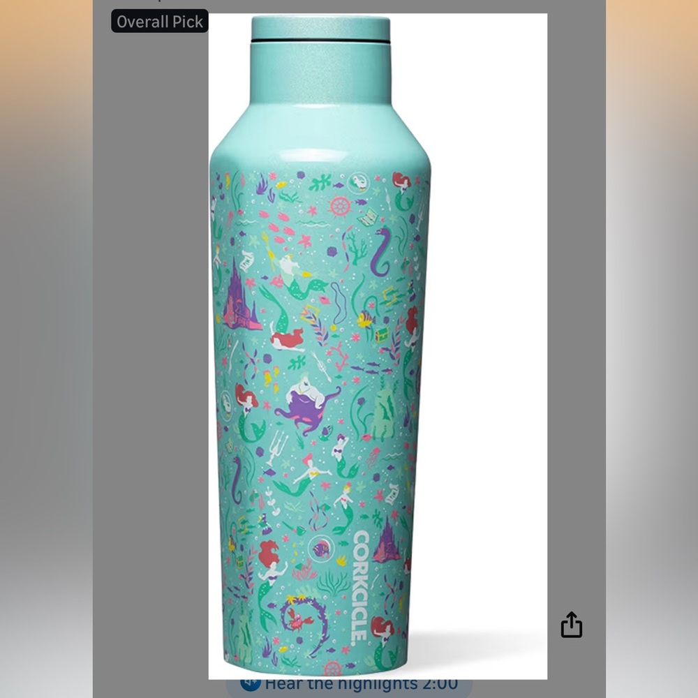 Corkcicle Disney Princess Sport Canteen ARIEL LITTLE MERMAID NEW